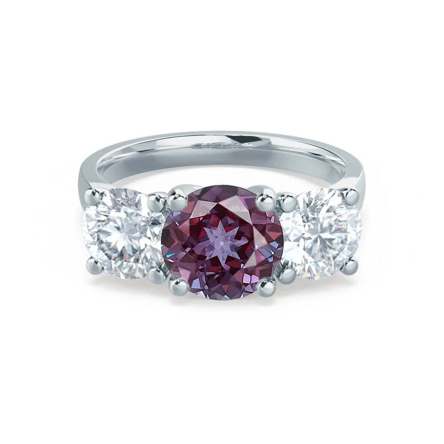 Silvershake 3 Stone Simulated Alexandrite Ring - Color Change, White Gold Plated Sterling Silver Ribbon Weave - View #2