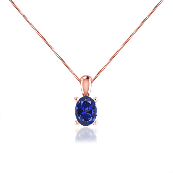 LILA - Oval Blue Sapphire 4 Claw Drop Pendant 18k Rose Gold Pendant Lily Arkwright