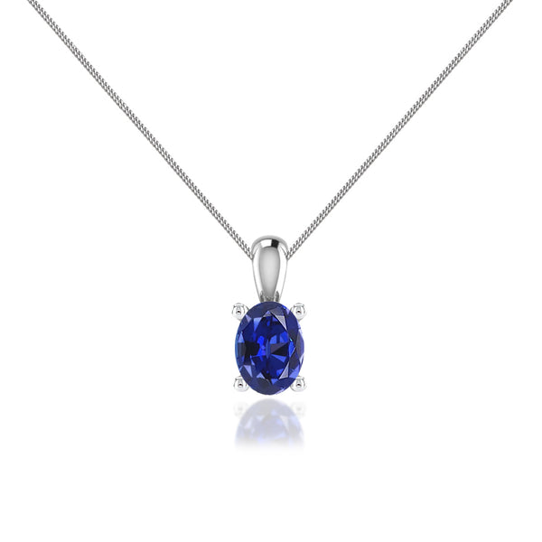 LILA - Oval Blue Sapphire 4 Claw Drop Pendant 18k White Gold Pendant Lily Arkwright