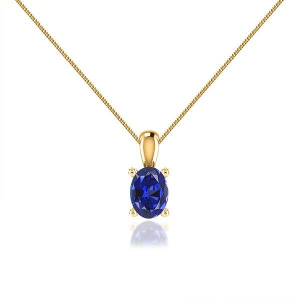 LILA - Oval Blue Sapphire 4 Claw Drop Pendant 18k Yellow Gold Pendant Lily Arkwright