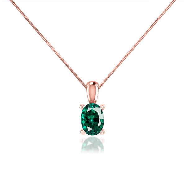 LILA - Oval Emerald 4 Claw Drop Pendant 18k Rose Gold Pendant Lily Arkwright