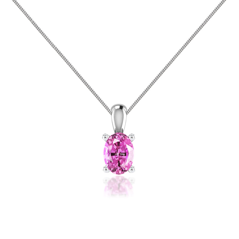 LILA - Oval Pink Sapphire 4 Claw Drop Pendant 18k White Gold Pendant Lily Arkwright