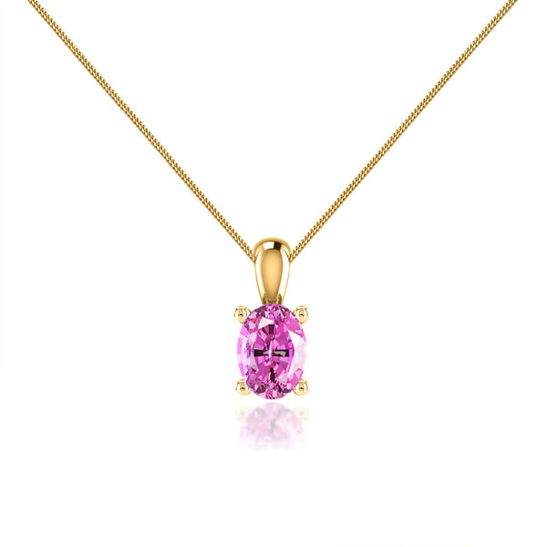 LILA - Oval Pink Sapphire 4 Claw Drop Pendant 18k Yellow Gold Pendant Lily Arkwright