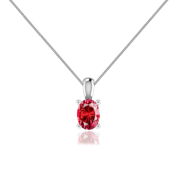 LILA - Oval Ruby 4 Claw Drop Pendant 18k White Gold Pendant Lily Arkwright