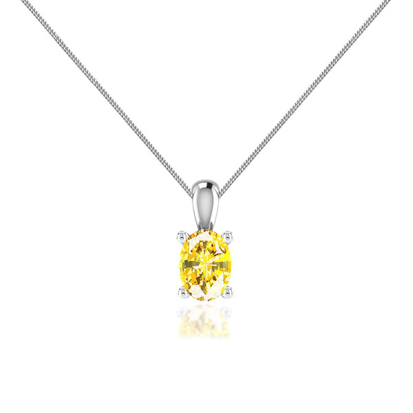 LILA - Oval Yellow Sapphire 4 Claw Drop Pendant 18k White Gold Pendant Lily Arkwright