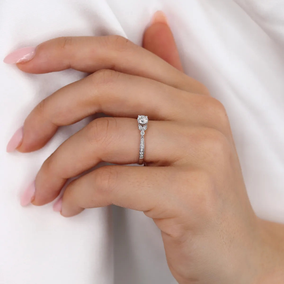 LILIANA - Round Lab Diamond 18k White Gold Shoulder Set Ring