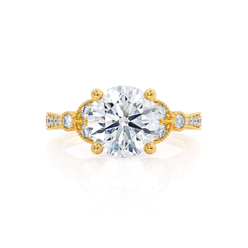 LILIANA - Round Natural Diamond 18k Yellow Gold Shoulder Set Ring