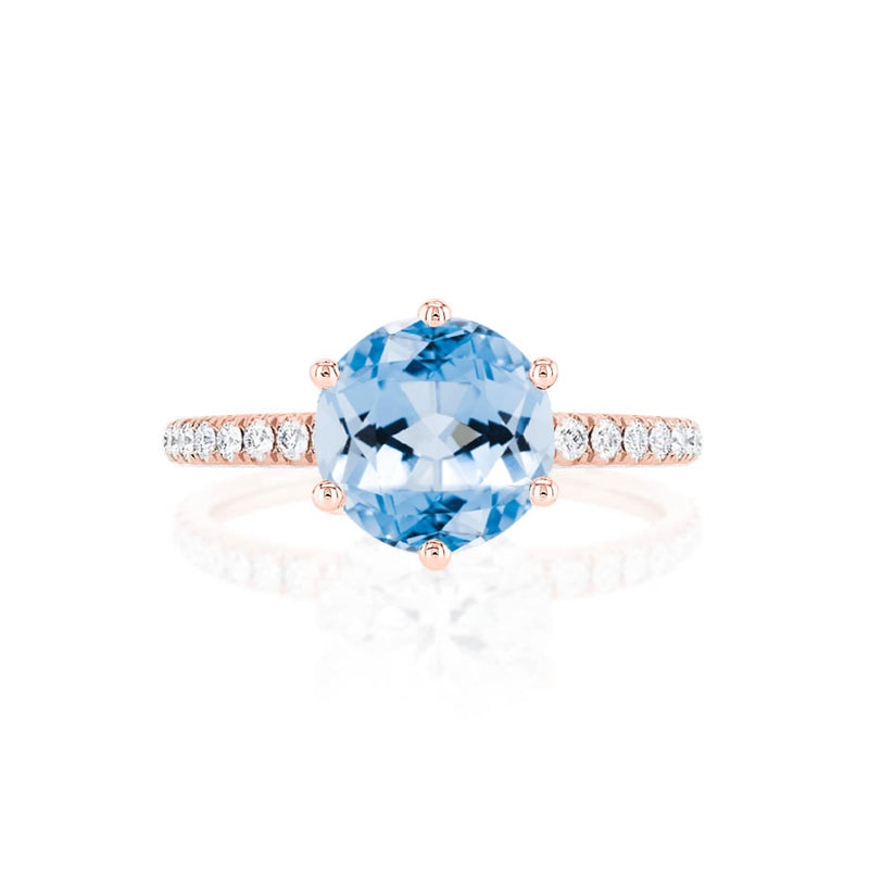 LILLIE LUXE - Chatham® Round Aqua Spinel Solitaire Engagement Ring 18k Rose Gold