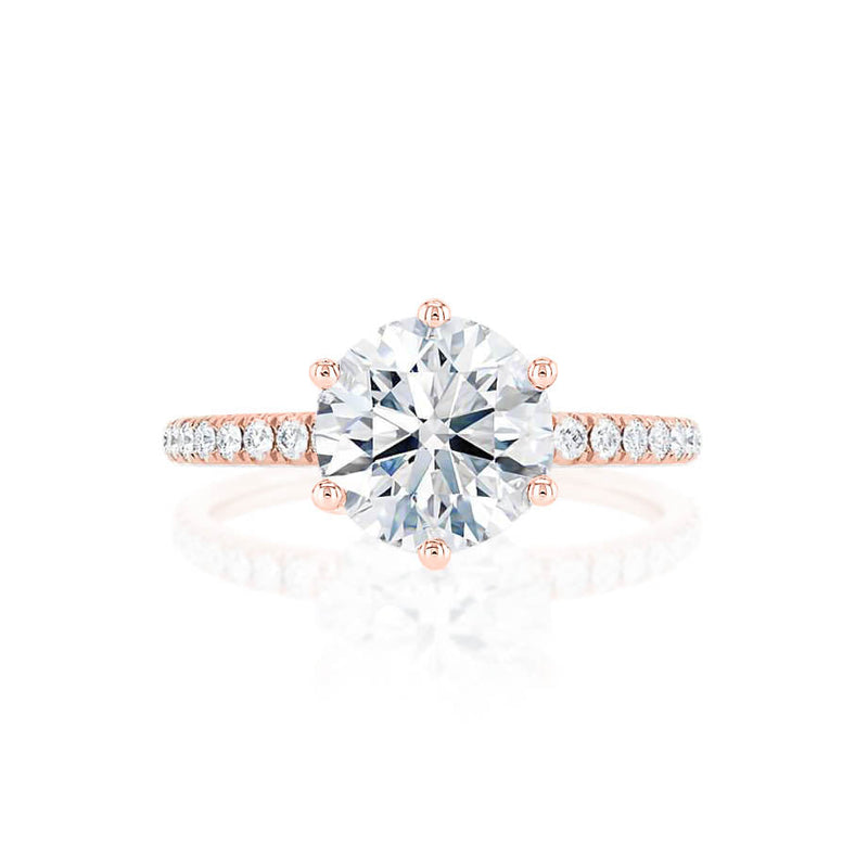 LILLIE LUXE - Round Natural Diamond 18k Rose Gold Shoulder Set Ring Engagement Ring Lily Arkwright