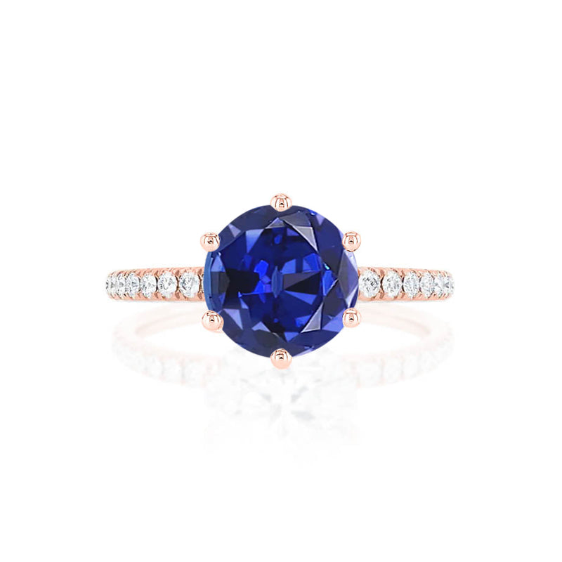LILLIE LUXE - Chatham® Round Blue Sapphire Solitaire Engagement Ring 18k Rose Gold