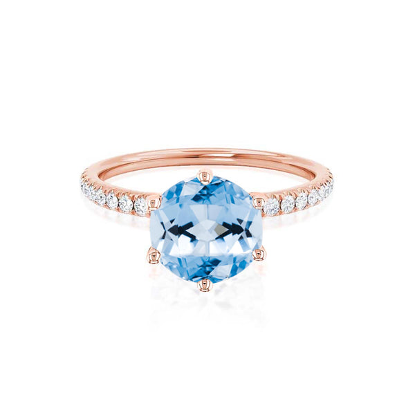 LILLIE LUXE - Chatham® Round Aqua Spinel Solitaire Engagement Ring 18k Rose Gold