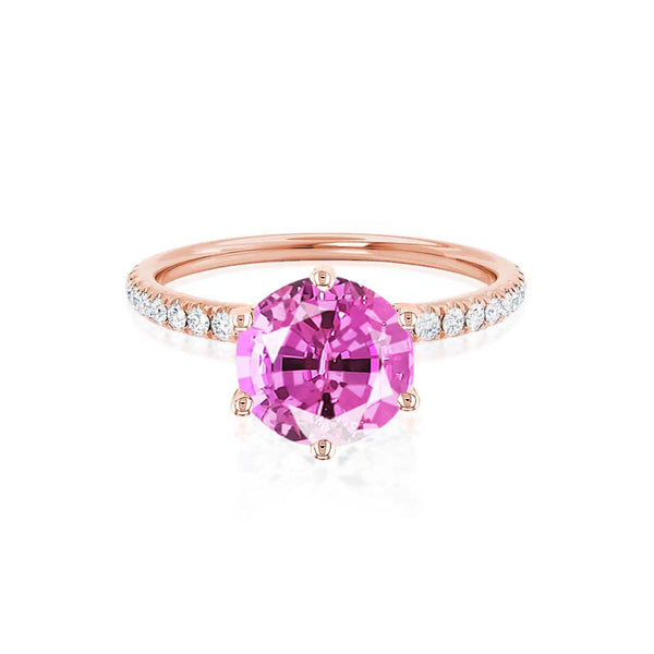 LILLIE LUXE - Chatham® Round Pink Sapphire Solitaire Engagement Ring 18k Rose Gold