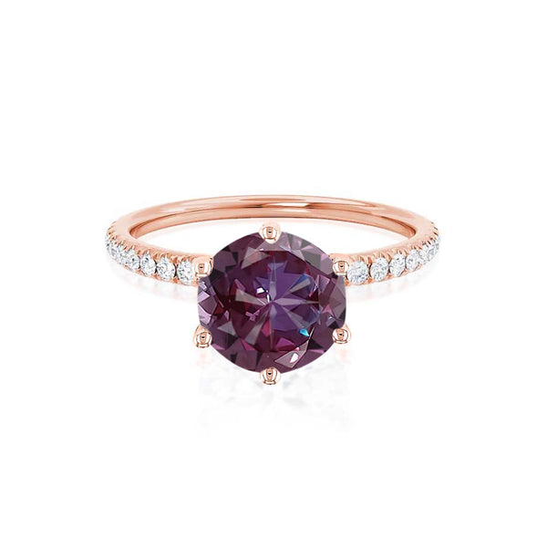 LILLIE LUXE - Chatham® Round Alexandrite Solitaire Engagement Ring 18k Rose Gold