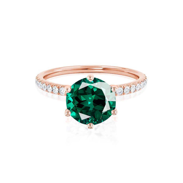 LILLIE LUXE - Chatham® Round Emerald Solitaire Engagement Ring 18k Rose Gold