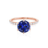 LILLIE LUXE - Chatham® Round Blue Sapphire Solitaire Engagement Ring 18k Rose Gold