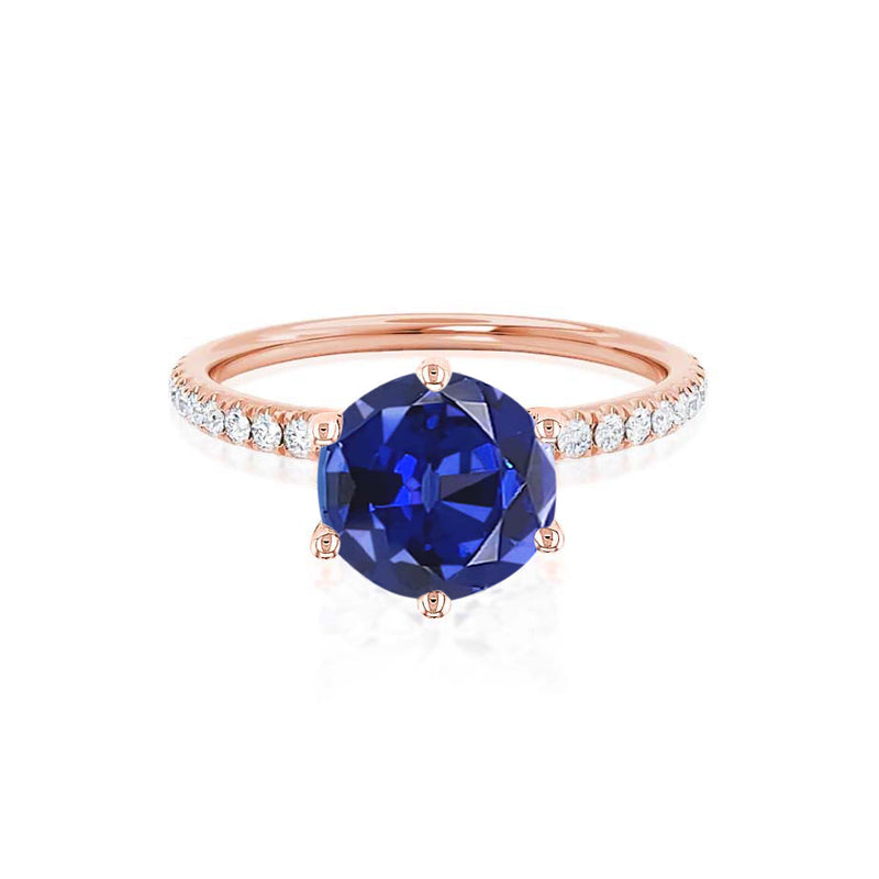 LILLIE LUXE - Chatham® Round Blue Sapphire Solitaire Engagement Ring 18k Rose Gold