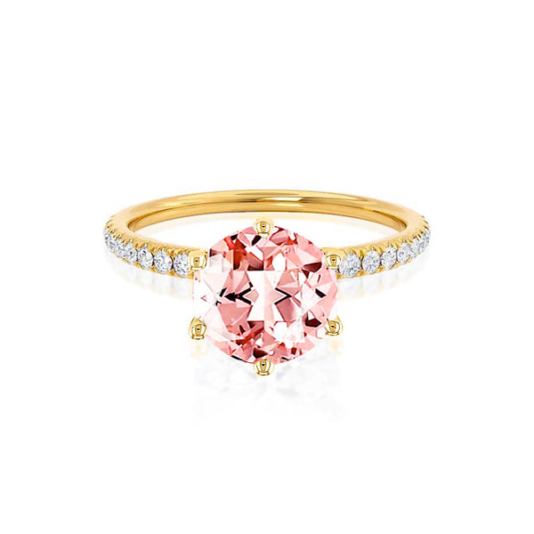 LILLIE LUXE - Chatham® Round Champagne True Sapphire Solitaire Engagement Ring 18k Yellow Gold