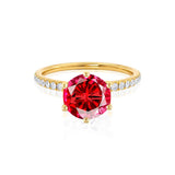 LILLIE LUXE - Chatham® Round Ruby Solitaire Engagement Ring 18k Yellow Gold