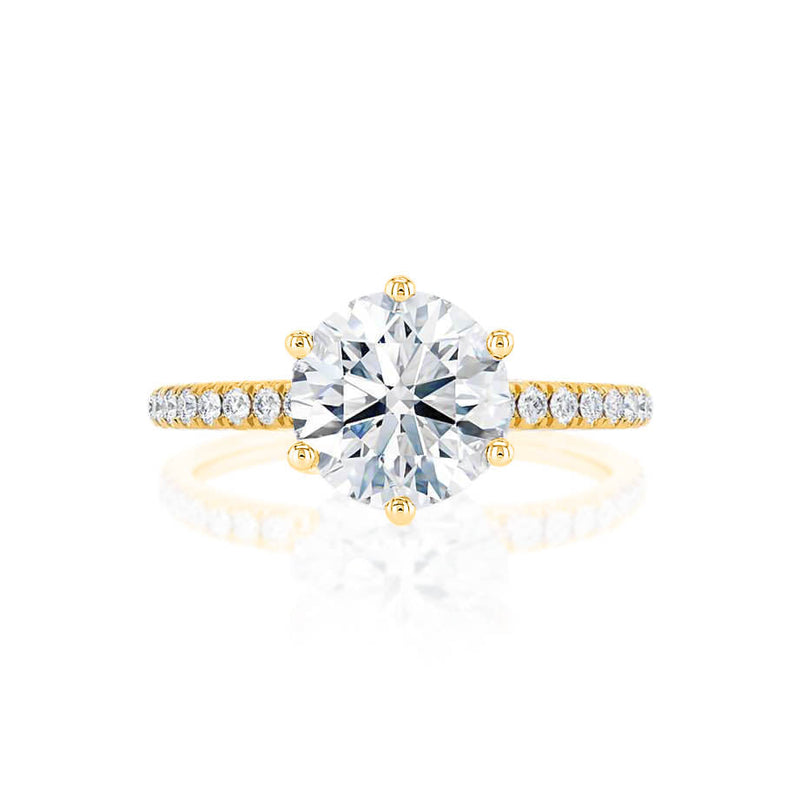 LILLIE LUXE - Round Natural Diamond 18k Yellow Gold Shoulder Set Ring Engagement Ring Lily Arkwright