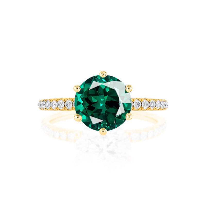 LILLIE LUXE - Chatham® Round Emerald Solitaire Engagement Ring 18k Yellow Gold