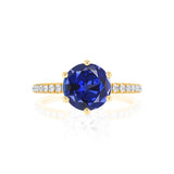 LILLIE LUXE - Chatham® Round Blue Sapphire Solitaire Engagement Ring 18k Yellow Gold