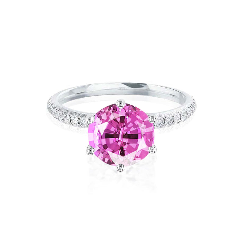 LILLIE LUXE - Chatham® Round Pink Sapphire Solitaire Engagement Ring 950 Platinum