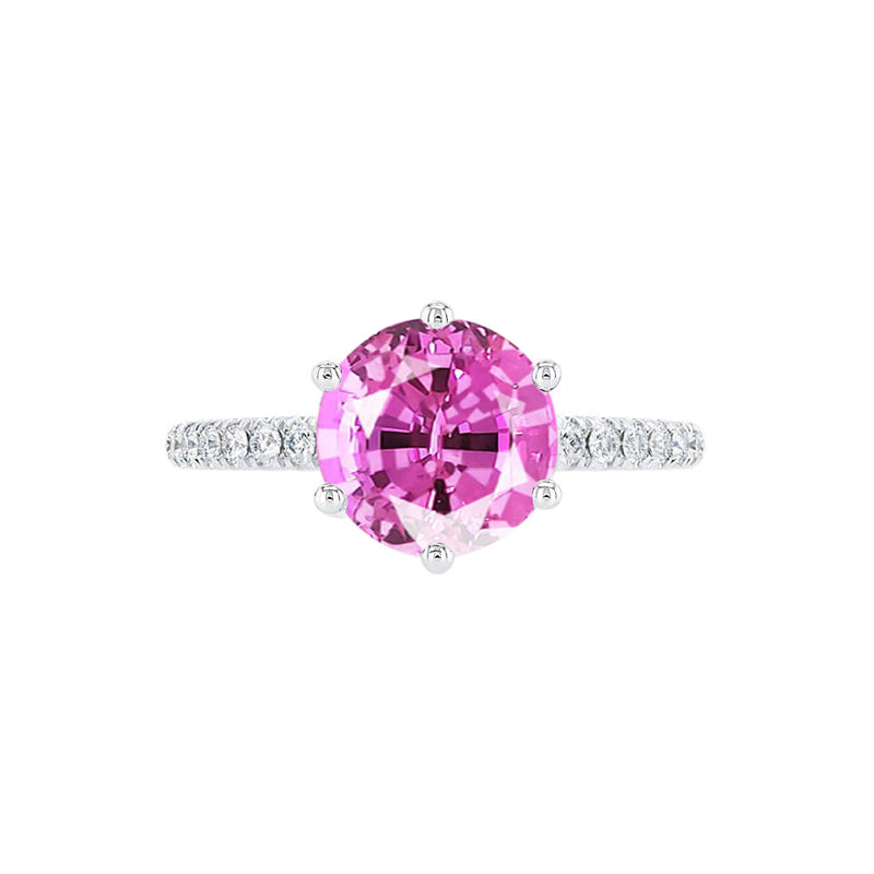 LILLIE LUXE - Chatham® Round Pink Sapphire Solitaire Engagement Ring 950 Platinum