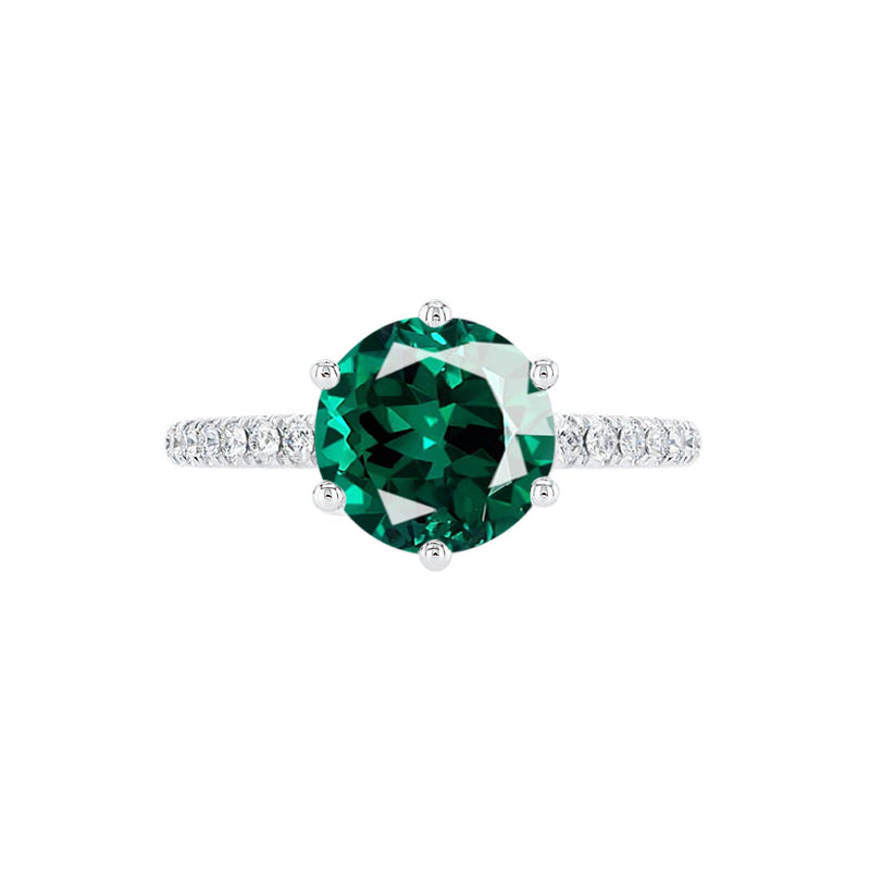 LILLIE LUXE - Chatham® Round Emerald Solitaire Engagement Ring 18k White Gold