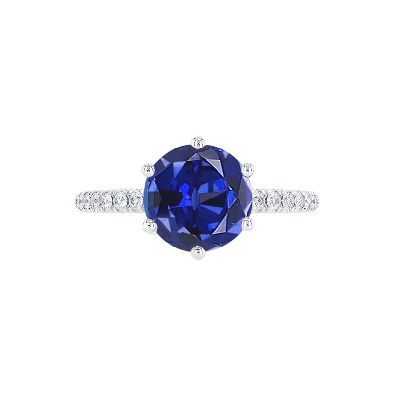 LILLIE LUXE - Chatham® Round Blue Sapphire Solitaire Engagement Ring 950 Platinum