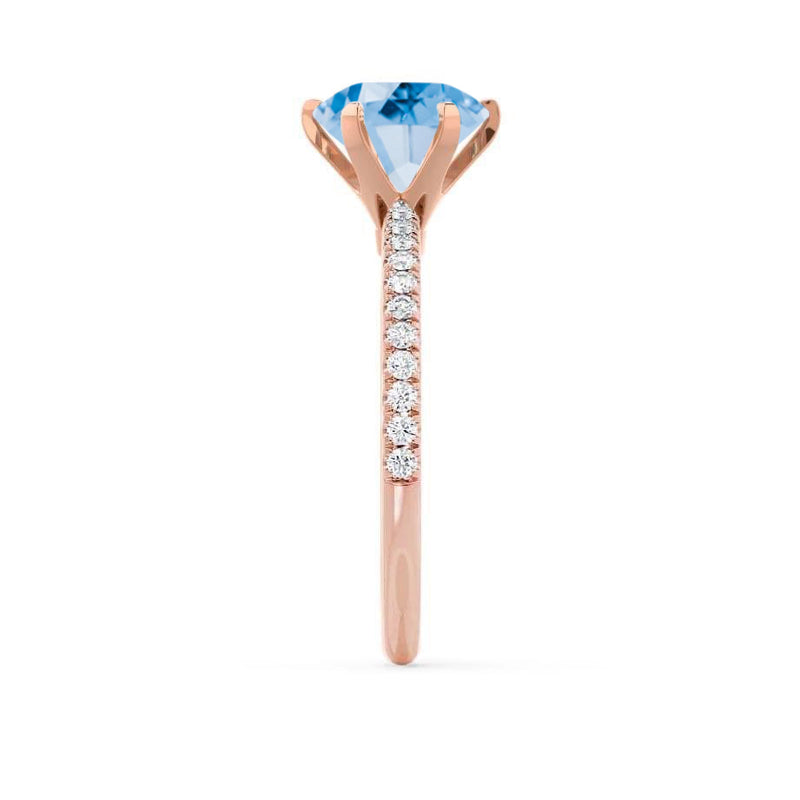 LILLIE LUXE - Chatham® Round Aqua Spinel Solitaire Engagement Ring 18k Rose Gold