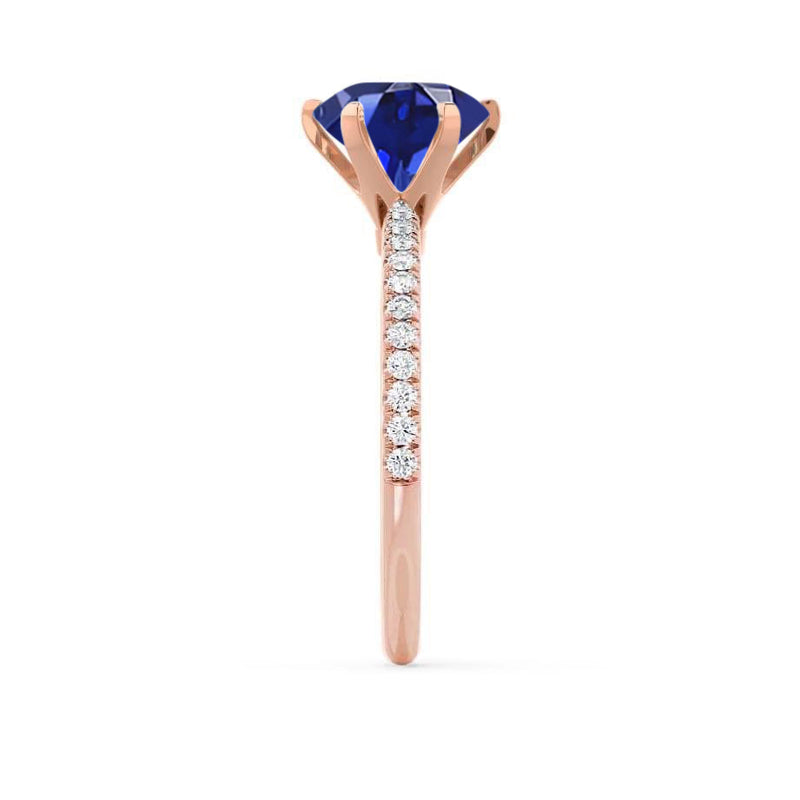 LILLIE LUXE - Chatham® Round Blue Sapphire Solitaire Engagement Ring 18k Rose Gold