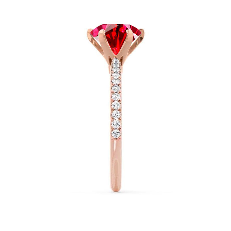 LILLIE LUXE - Chatham® Round Ruby Solitaire Engagement Ring 18k Rose Gold