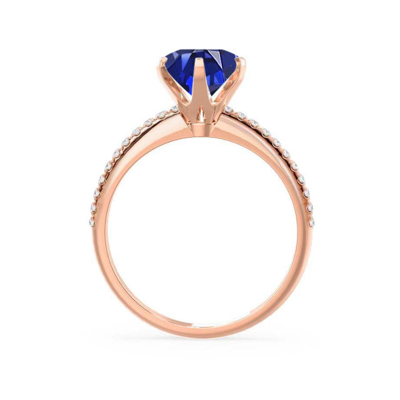 LILLIE LUXE - Chatham® Round Blue Sapphire Solitaire Engagement Ring 18k Rose Gold