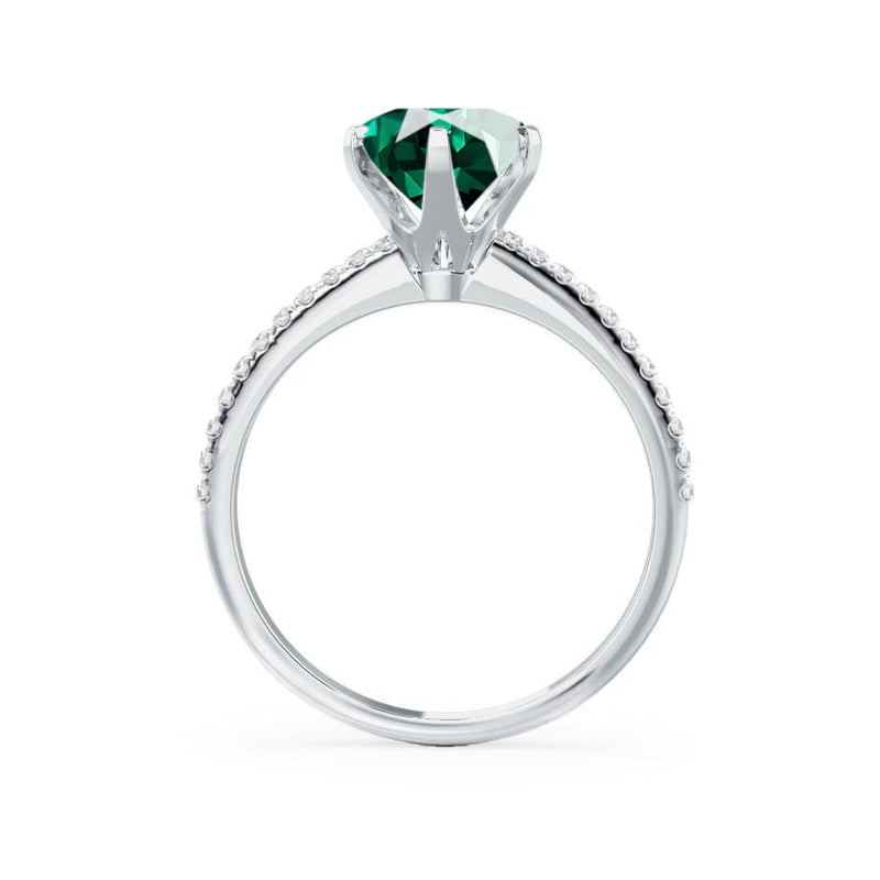 LILLIE LUXE - Chatham® Round Emerald Solitaire Engagement Ring 18k White Gold