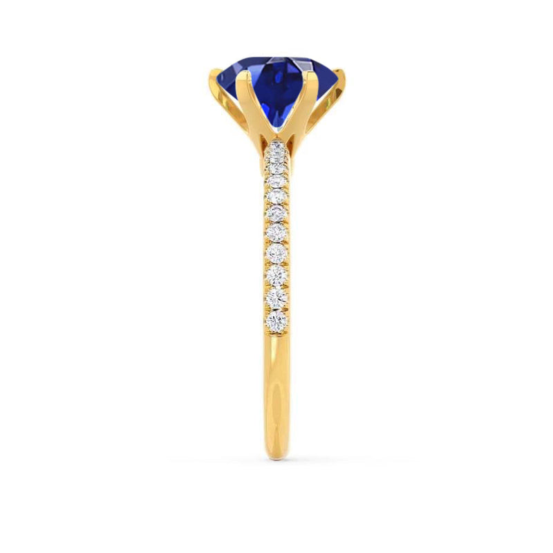LILLIE LUXE - Chatham® Round Blue Sapphire Solitaire Engagement Ring 18k Yellow Gold