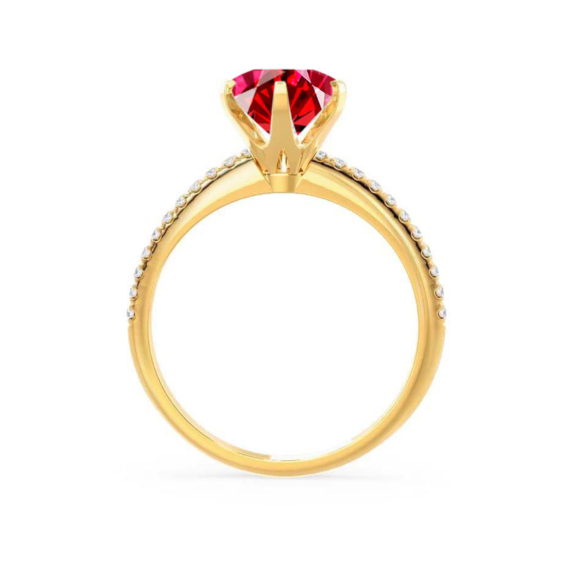 LILLIE LUXE - Chatham® Round Ruby Solitaire Engagement Ring 18k Yellow Gold