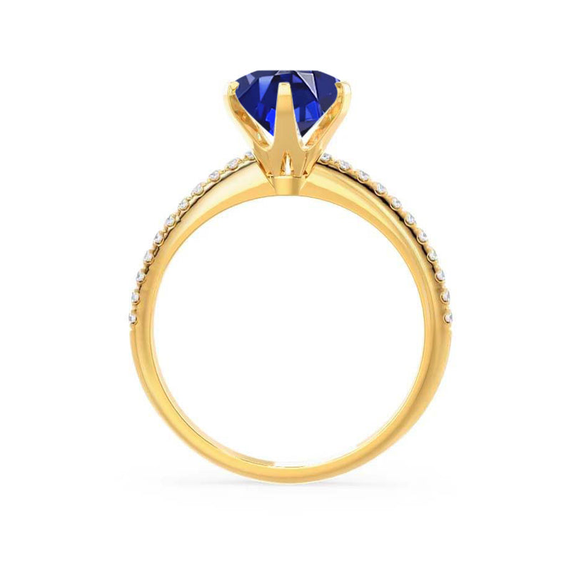 LILLIE LUXE - Chatham® Round Blue Sapphire Solitaire Engagement Ring 18k Yellow Gold