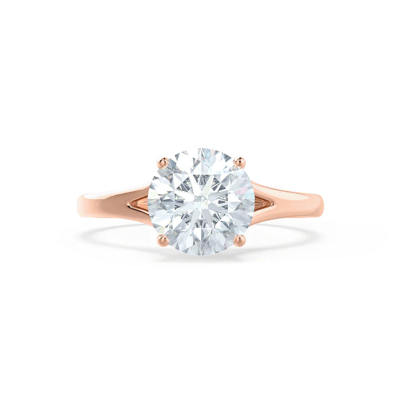 DAHLIA - Round Lab Diamond Solitaire 18k Rose Gold Split Shank Solitaire Ring