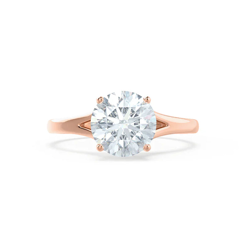 DAHLIA - Round Natural Diamond Solitaire 18k Rose Gold Split Shank Solitaire Ring