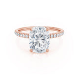 LIVELY - Elongated Cushion Natural Diamond 18k Rose Gold Petite Hidden Halo Pavé Shoulder Set Engagement Ring Lily Arkwright