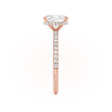 LIVELY - Elongated Cushion Natural Diamond 18k Rose Gold Petite Hidden Halo Pavé Shoulder Set Engagement Ring Lily Arkwright