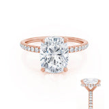 LIVELY - Elongated Cushion Natural Diamond 18k Rose Gold Petite Hidden Halo Pavé Shoulder Set Engagement Ring Lily Arkwright