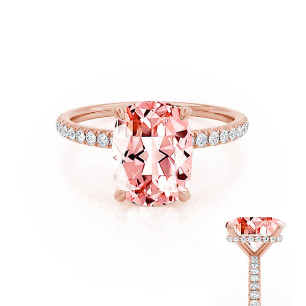 LIVELY - Chatham® Elongated Cushion Champagne Sapphire 18k Rose Gold Petite Hidden Halo Pavé Shoulder Set Ring