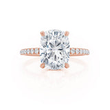 LIVELY - Elongated Cushion Natural Diamond 18k Rose Gold Petite Hidden Halo Pavé Shoulder Set Engagement Ring Lily Arkwright