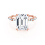 LIVELY - Emerald Natural Diamond 18k Rose Gold Hidden Halo Micro Pavé Shoulder Set Engagement Ring Lily Arkwright