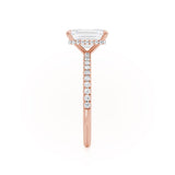 LIVELY - Emerald Natural Diamond 18k Rose Gold Hidden Halo Micro Pavé Shoulder Set Engagement Ring Lily Arkwright