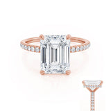LIVELY - Emerald Natural Diamond 18k Rose Gold Hidden Halo Micro Pavé Shoulder Set Engagement Ring Lily Arkwright