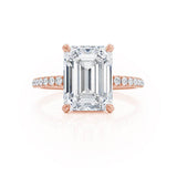 LIVELY - Emerald Natural Diamond 18k Rose Gold Hidden Halo Micro Pavé Shoulder Set Engagement Ring Lily Arkwright