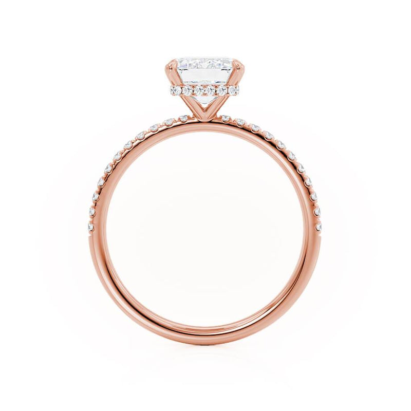 LIVELY - Emerald Natural Diamond 18k Rose Gold Hidden Halo Micro Pavé Shoulder Set Engagement Ring Lily Arkwright