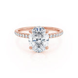 LIVELY - Oval natural Diamond 18k Rose Gold Petite Hidden Halo Pavé Shoulder Set Engagement Ring Lily Arkwright